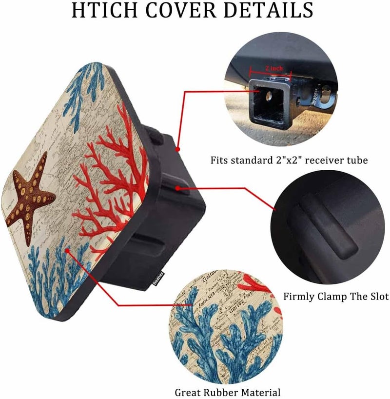 Beabes World Map Tow Trailer Hitch Cover Plug Insert, Tropical Reef Sealife Coral Starfish Retro Map Receiver Hitch Cover Tow Hitch Covers Compatible with Most Auto Cars Trucks for 2 Inch Receivers - Image 3
